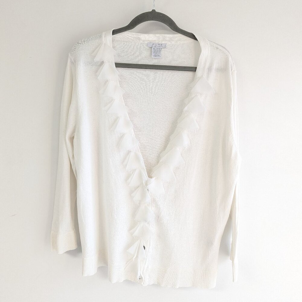 Feather ruffle v neck cardigan by PURE Alfred Sung